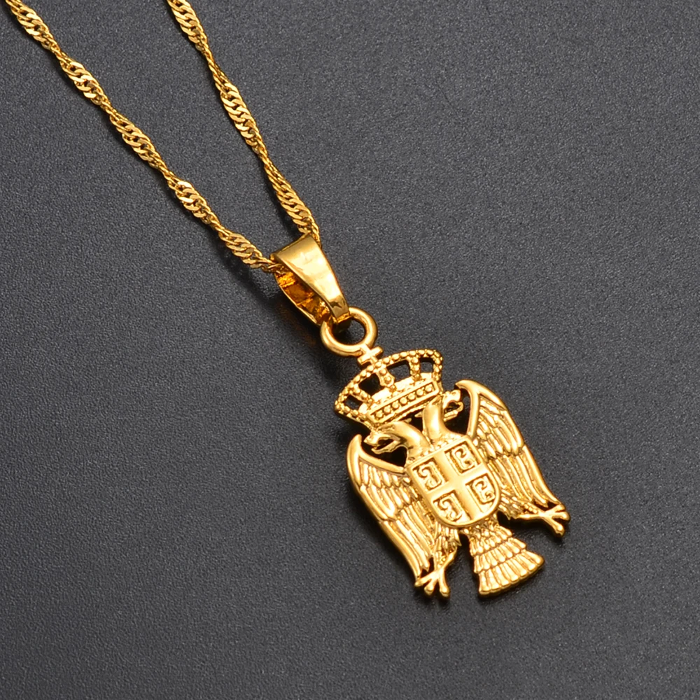 Anniyoc Republic of Serbia Eagle Pendant Necklaces for Women Girls Gold Plated/Silver Color Srbija Jewelry Serbian  @261606