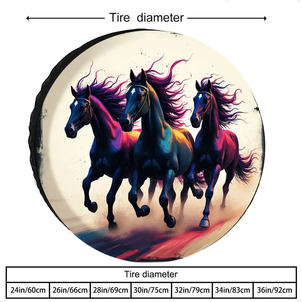 Colorful Galloping Horse Printed Tire Covers - Made Of High-Quality Polyester Fiber, Featuring A Dynamic And Vibrant Design, The