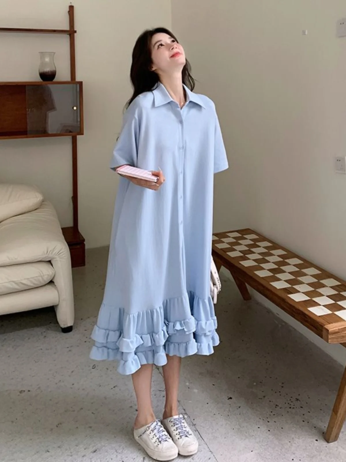 

plus Size Collar Splice Dr Women's Loose Fi Tail Skirt Summer Anti-Aging Faionable High Waist Straight Cut Dr