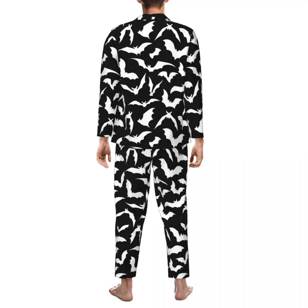 Flying Bats Pajamas Mens Halloween Print Comfortable Daily Sleepwear Autumn 2 Piece Loose Oversize Custom Pajamas Set