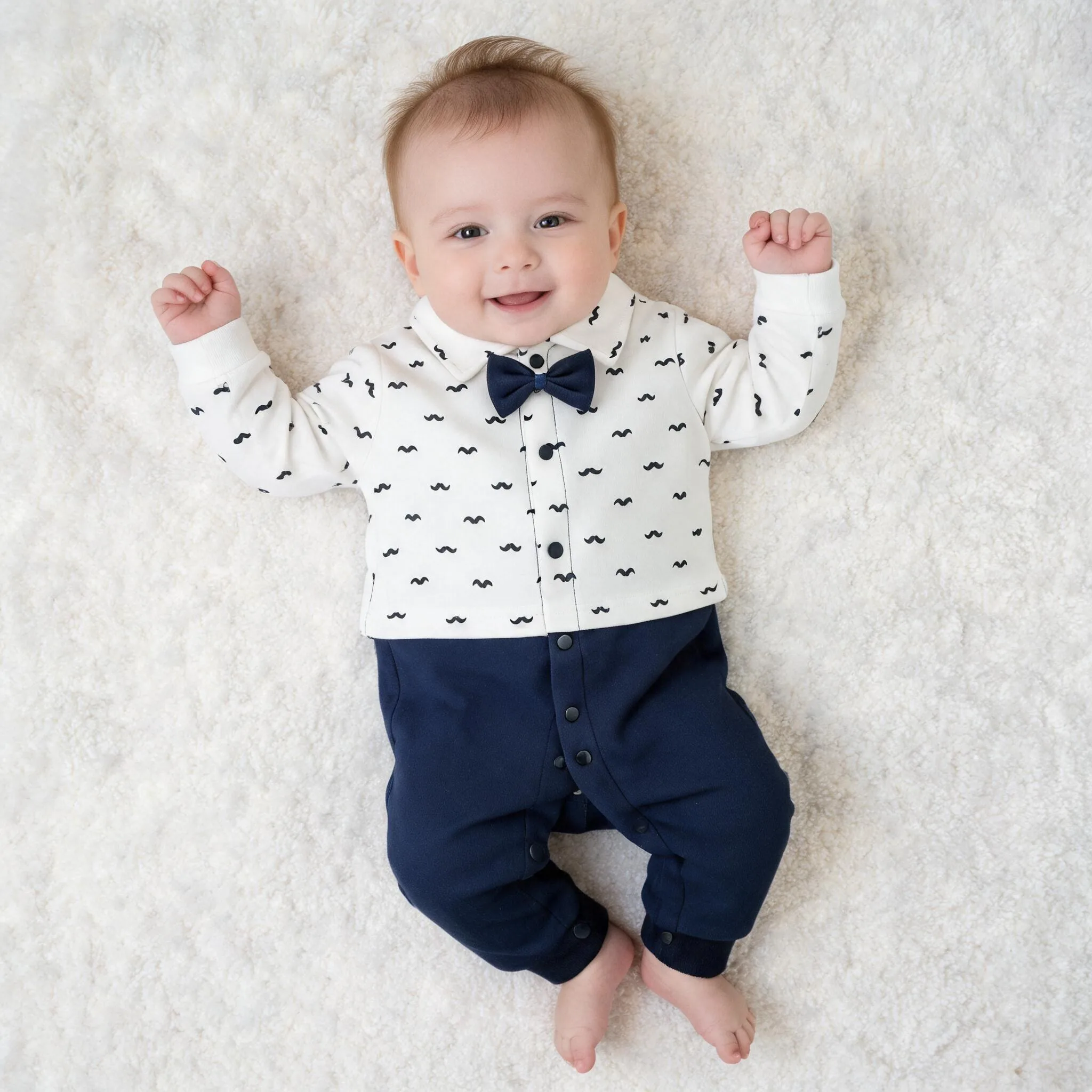 0-1 Jahr Neugeborener Junge Gentleman-Stil Fliege Baby-Strampler Langarm-Overall für Jungen Einjährig – Detail 3