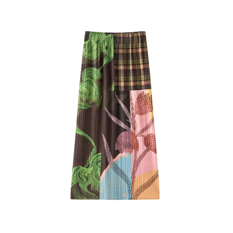 Miyake Pleated High-End Printed Skirt Women 2026 Summer New Personality High Waist Slim Jupe Elegant Versatile Mid-Length Skirt