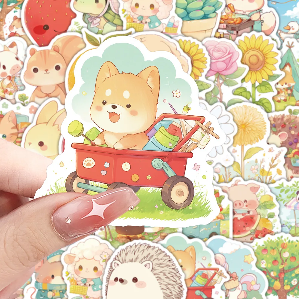 

10/63PCS Cute Animal Stickers Frog Squirrel Pig Cartoon Decal Decorative Scooter Helmet Waterproof Graffiti Toy Stickers