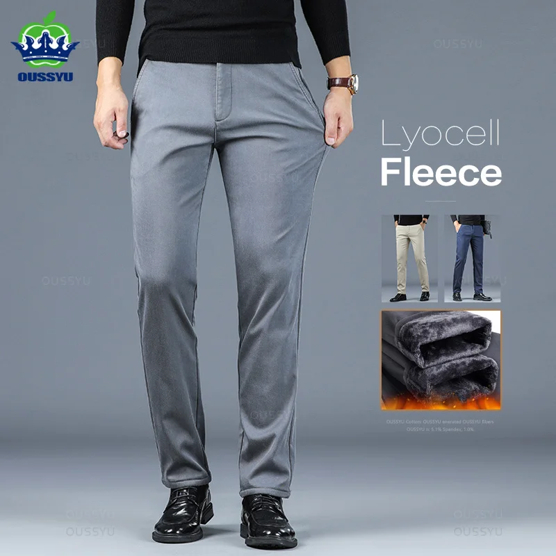 

Winter Lyocell Fabric Warm Fleece Men's Suit Pants Business Thick Work Korea Casual Flocking Formal Trousers Male Large Size 40