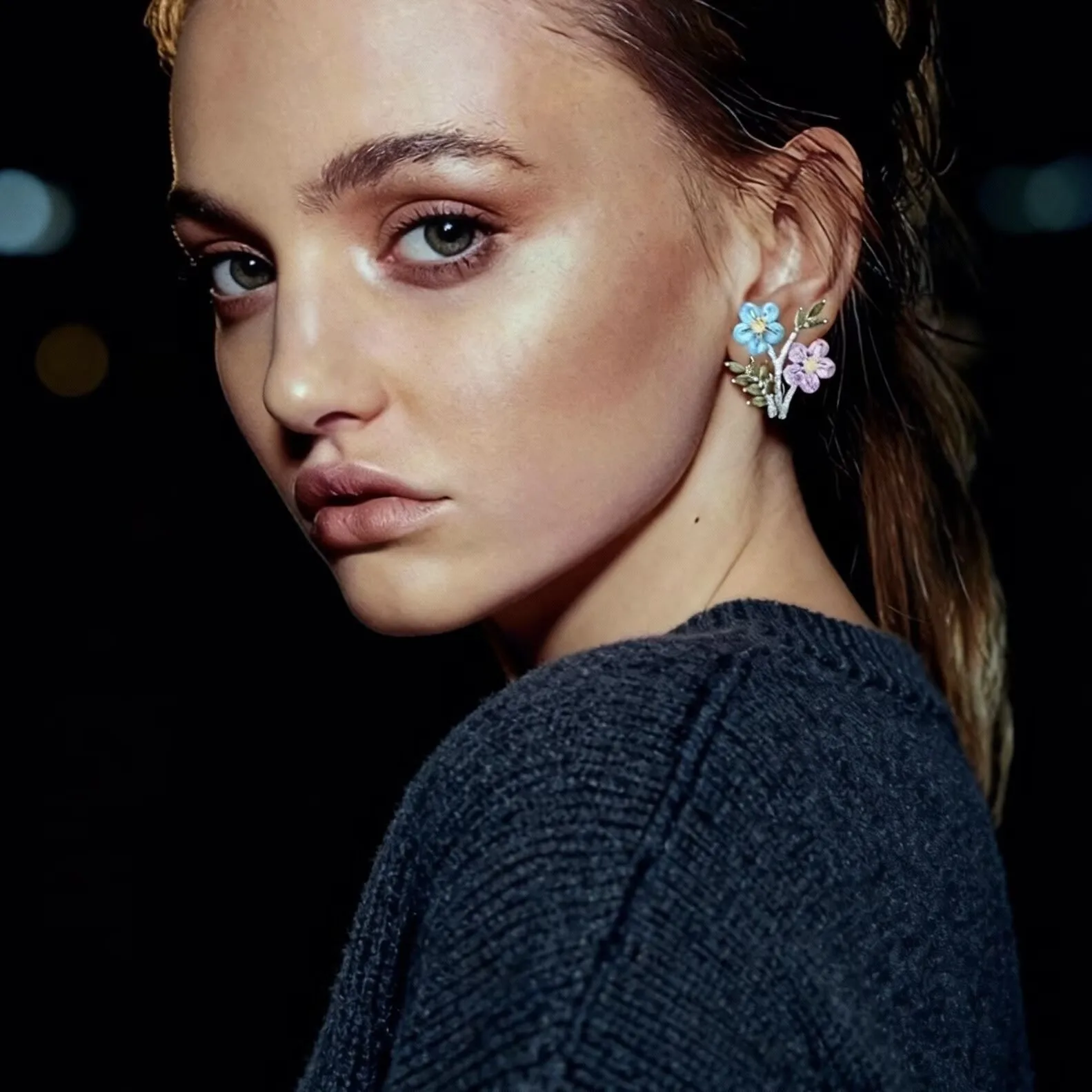 New Arrival Spring Flower Earrings Turquoise Pink Crystal Leaf stud Earrings Women's Fairy Jewelry Gift