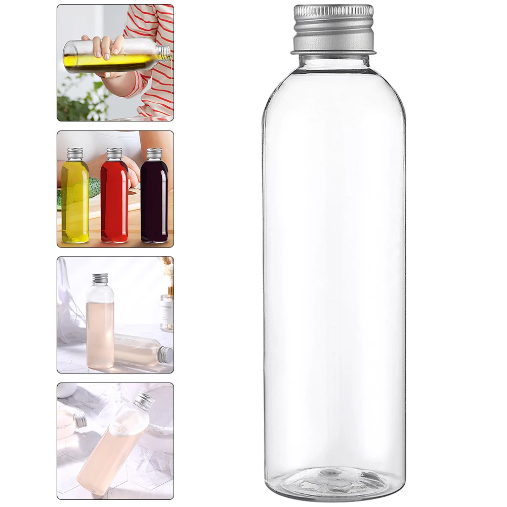 

8pcs Aluminum Beverage Bottles Clear Plastic Reusable Transparent Juice Water Bottles with Lids for Everyday Use