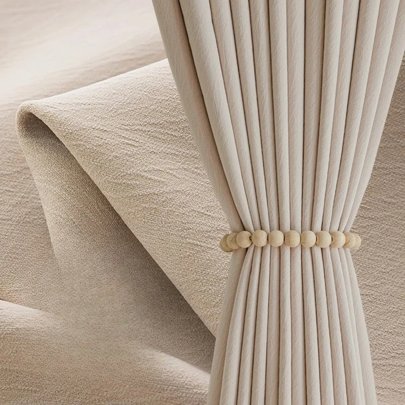 

Premium Modern Simple Cream Full Blackout Chenier Curtains for Living Dining Room Bedroom Light Luxury Thickened Cloth