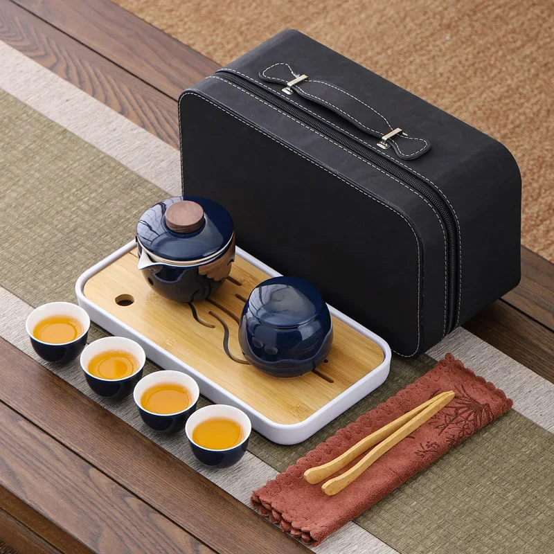 Creative Hand-held Pot Portable Outdoor Travel Kung Fu Tea Set Simple Ceramic One Pot Four Cups Business Tea Maker Gift Gift Set
