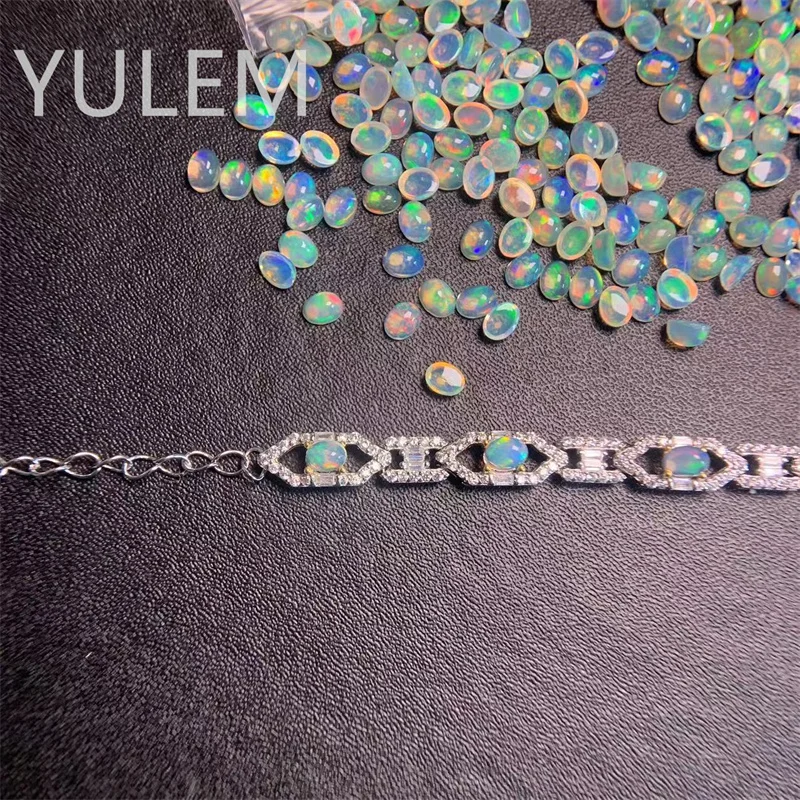 YULEM Natural Opal 3x4mm Simple Women Daily Opal Bracelet with Silver 925 Fine Jewery