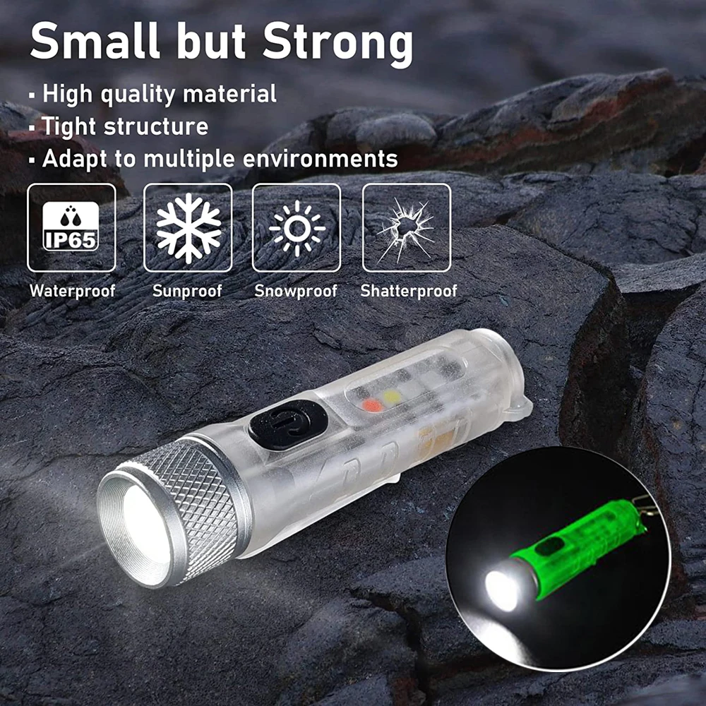 Mini Flashlight USB TYPE-C Fast Charging Keychain Torch Portable Strong Magnetic Warning Lantern Camping Long Range Flashlight