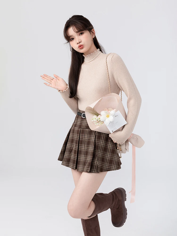 

Women's Fleece Lined Thickened Half High Collar Integrated Fleece Knitted Sweater Inner Wear Top Fashionable Casual Style