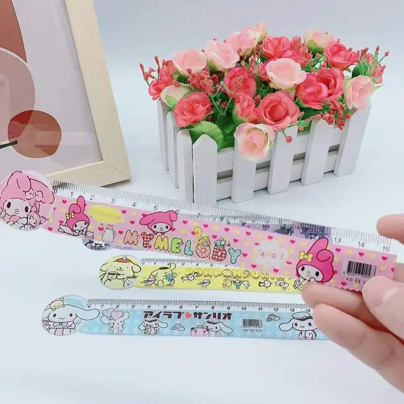 Sanrio Melody Kuromi Cinnamoroll Graduated Ruler Cute Cartoon Students Learn Painting Wholesale Office Stationery Supplies