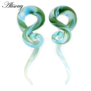 Alisouy 2 peças tampões de ouvido de vidro pirex túnel orelha espiral cone cartilagem brinco medidores expansor maca piercing de carne joias 10 principais vendas espiral alargador - №6