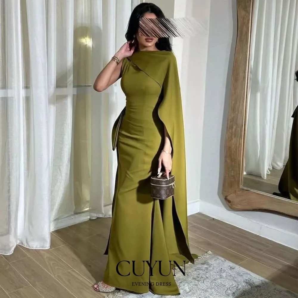 CUYUN Sage Green Saudi Evening Gown Sleeveless Customized Elegant Formal Event Dresses Prom Party Gown for Wedding Banquet