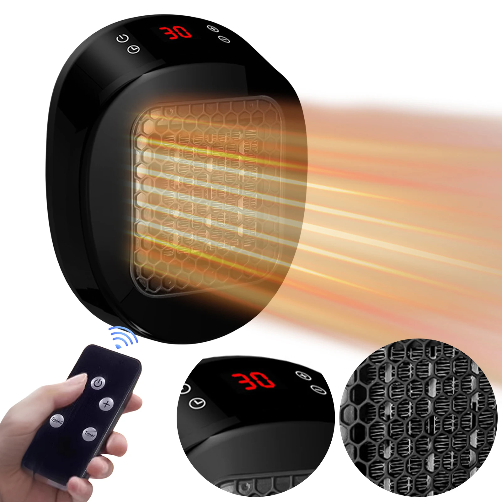 سخان مساحة بمنفذ الحائط مع مؤقت تحكم عن بعد 12 ساعة، سخان حائط كهربائي صغير لغرفة الحمام والمكتب وغرفة النوم والمنزل