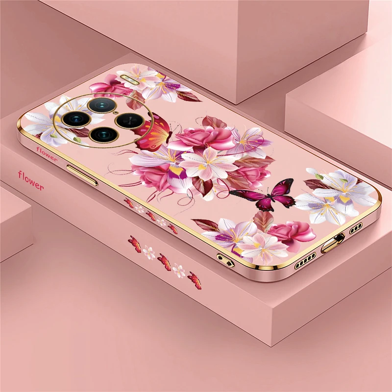 Retro Butterfly Flower Pattern Case For Vivo U3 U 3 U3X T1 Pro 5G India U10 U1 U20 Plating Shockproof Soft Silicone Cover