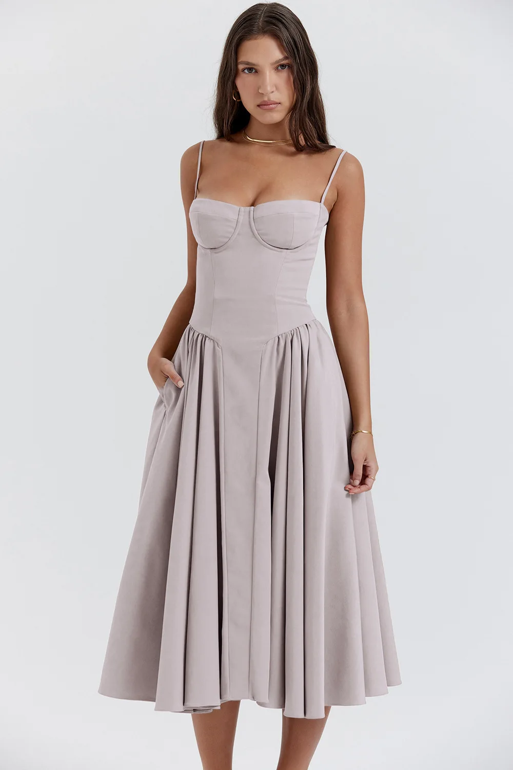 Zomer Dames Elegante Mouwloze Open Rug Geplooide Jurken Dame Sexy Effen Sling Midi Jurk 2024 Vrouwelijke Partij Avond A-Lijn Gewaden