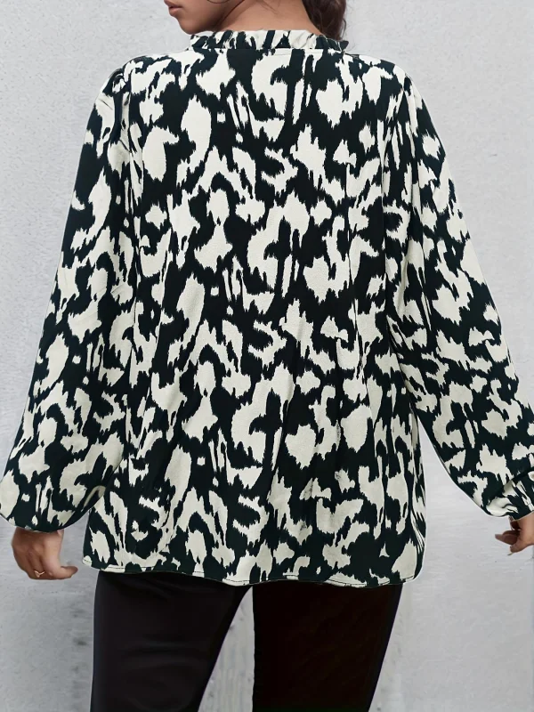 حجم كبير 1XL-5XL قميص نسائي جديد نمط مطبوع الخامس الرقبة قميص بأكمام طويلة مريح وتنفس