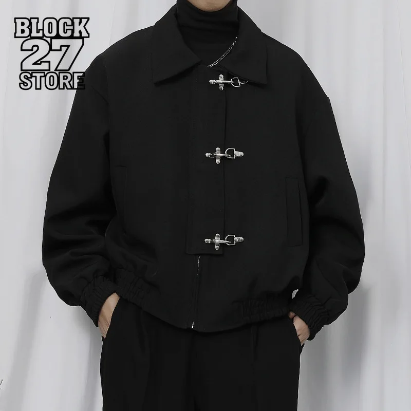 Mens Jacket American Vintage Buckle Streetwear Coat Harajuku Unisex Loose Fit Casual Spring Autumn Fashion Trend Arrival Style