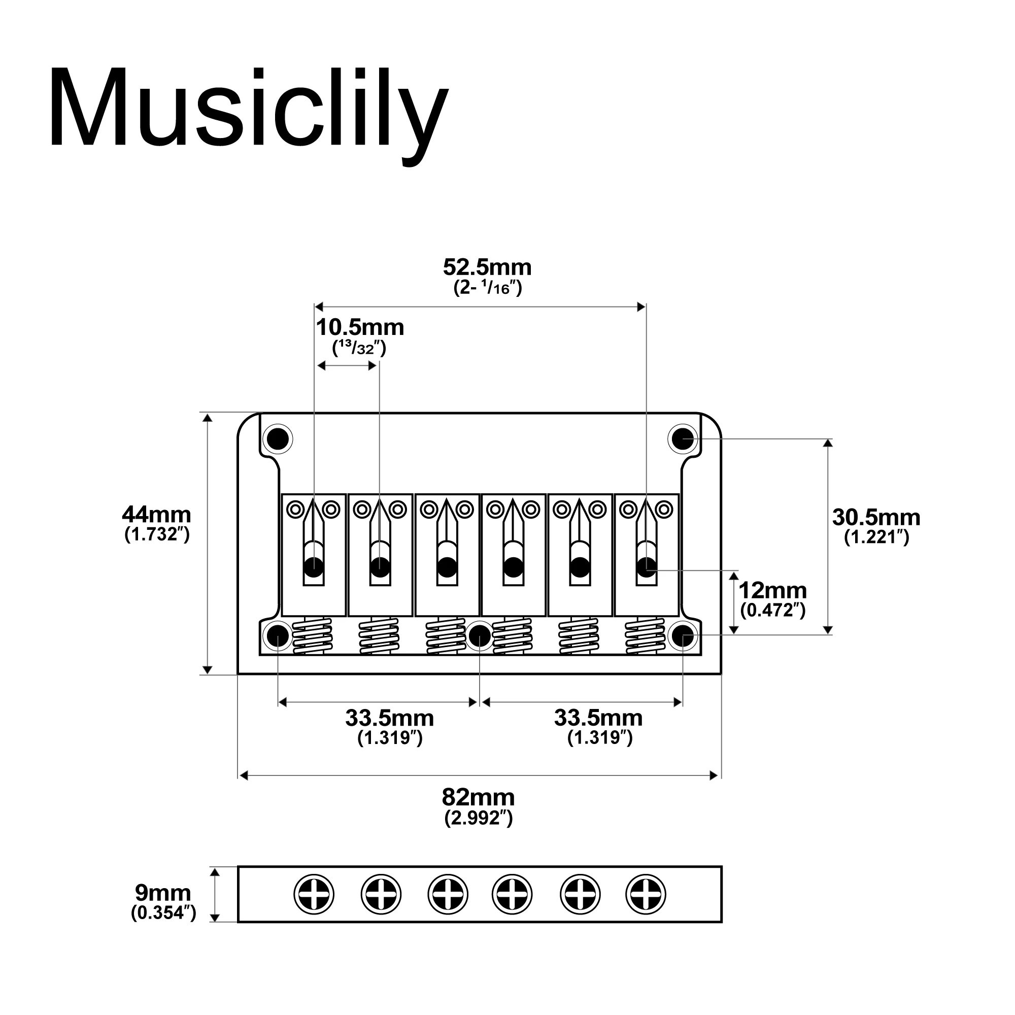 Musiclily Ultra Full Solid Brass 52.5mm(2-1/16 inch) String Spacing Non-tremolo Hardtail Bridge for 6 String ST Tele Guitar