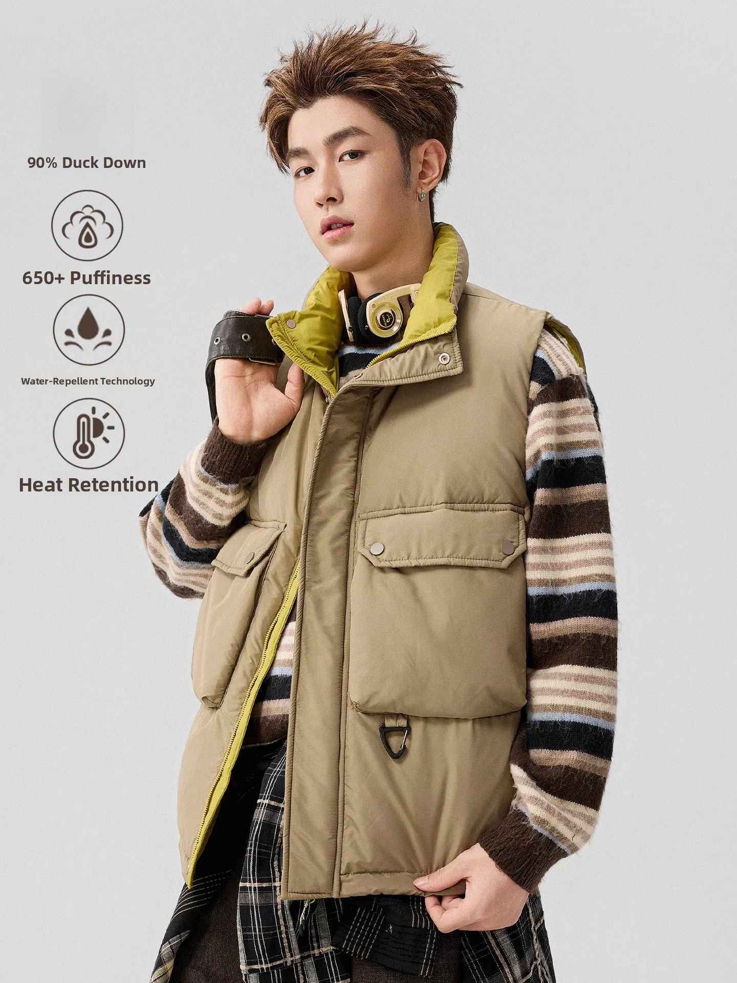 

Trendy ex down Vest Autumn Winter New Sle Warm Workwear Jaet with Big kets Du down Vest for Men And Women