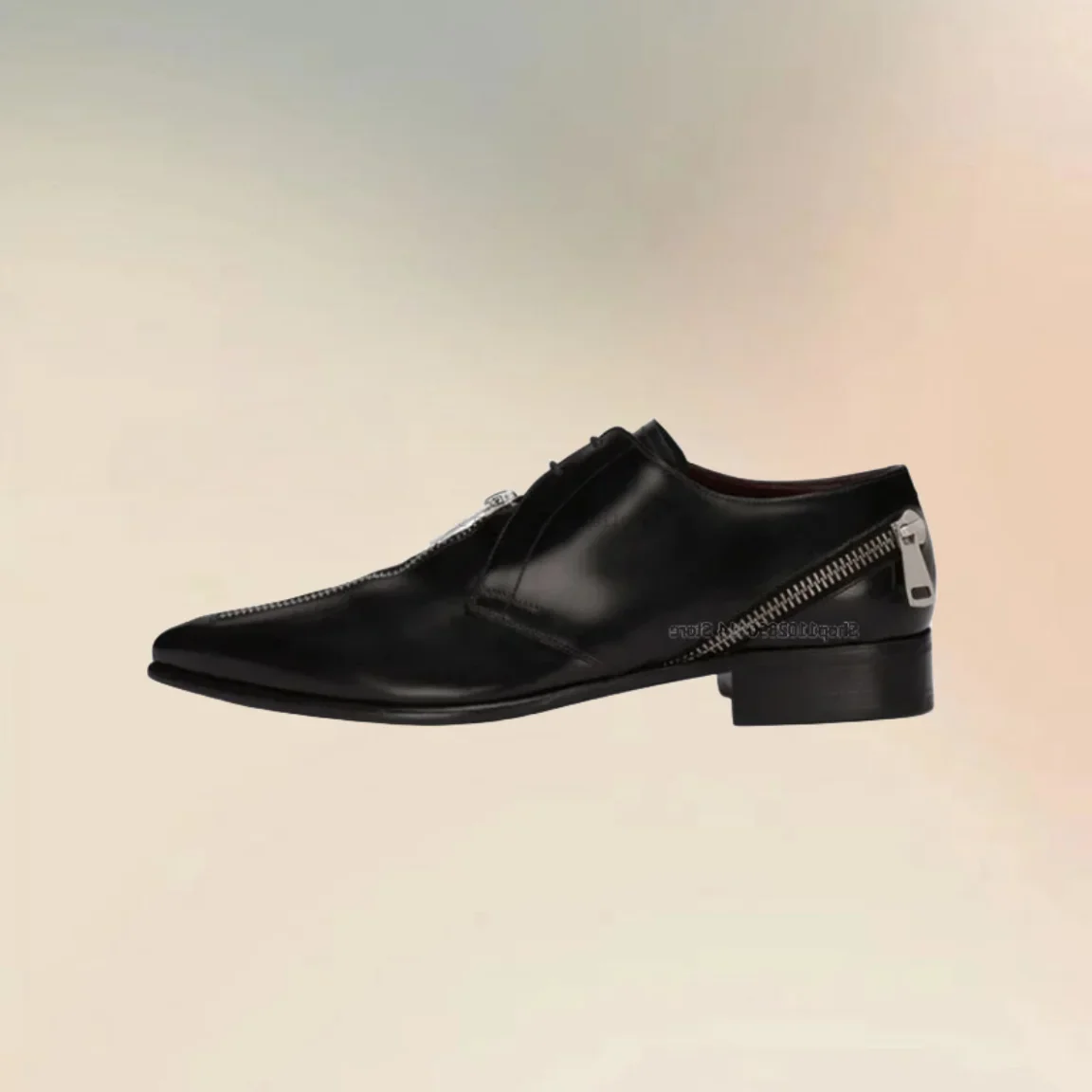 Mocasín negro con purpurina, zapatos de punta estrecha para hombre, decoración con cremallera a la moda, zapatos con cordones para hombre, zapatos Oxford informales de lujo novedosos para hombre