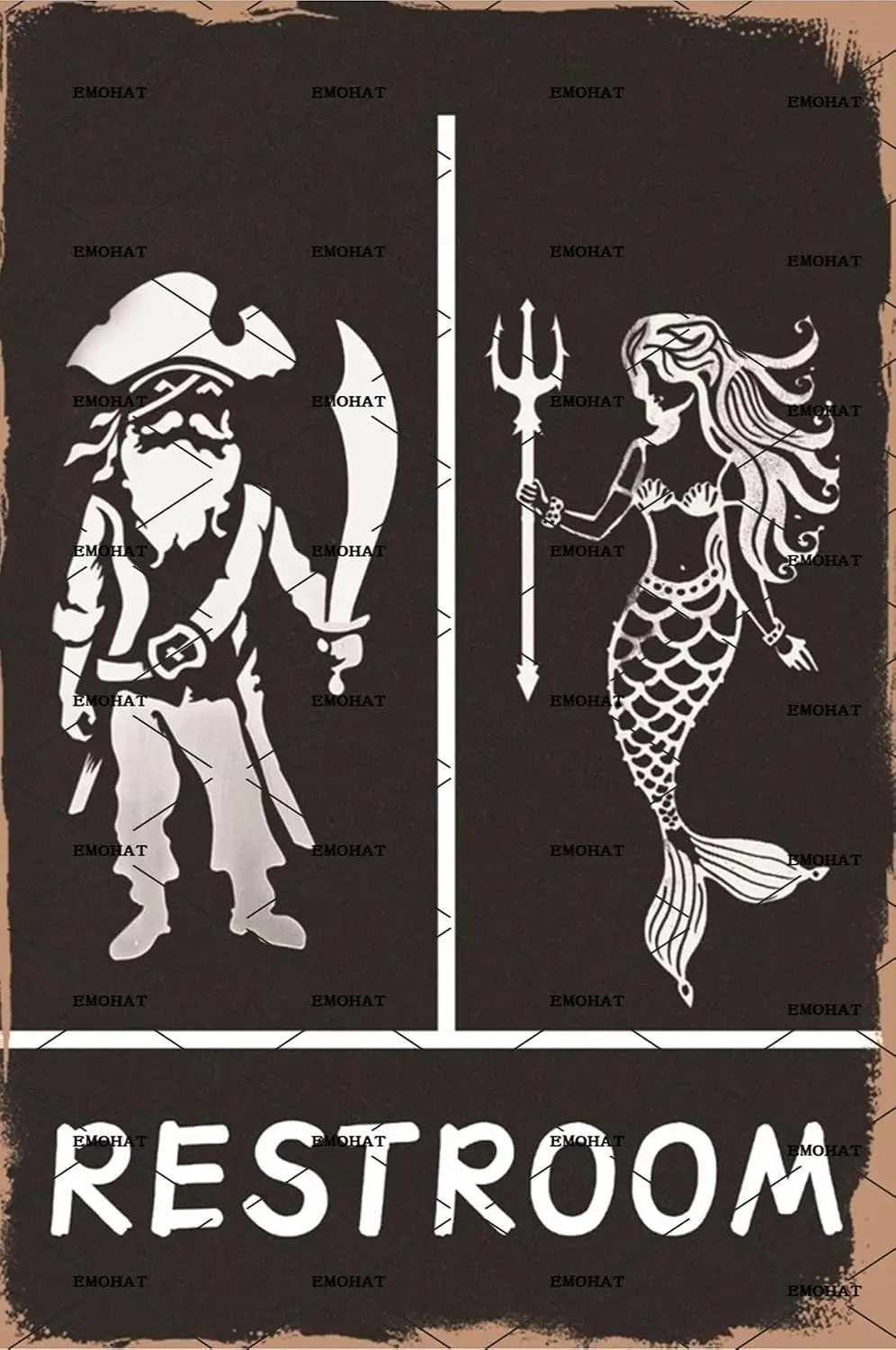 EMOHAT Funny Metal Tin Sign Mermaid Pirate Restroom Door Metal Sign Vintage Home Decor Farm Pub Bar Cafes Shop Toilets Door Sign