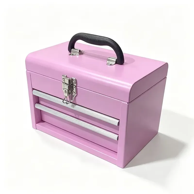Pink Metal Tool Box With Drawers Portable Storage Case For Cosmetics Jewelry Crafts Hardware Small Parts Organizer Container