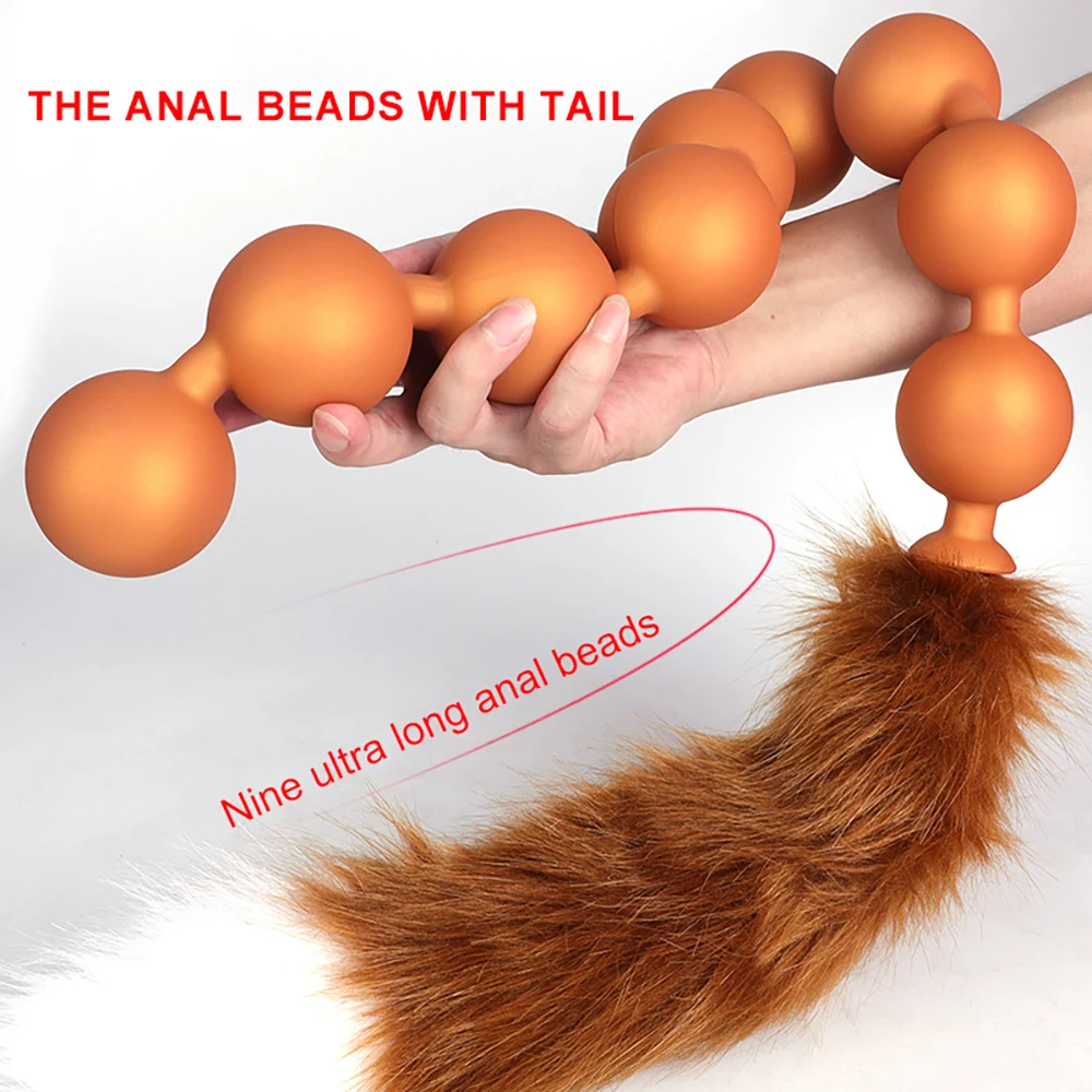 Anal Plug With Plush Little Fox Tail Adult Sex Toys Huge Butt Beads Soft Liquid Silicone Material Night Glow BDSM Games Cosplay