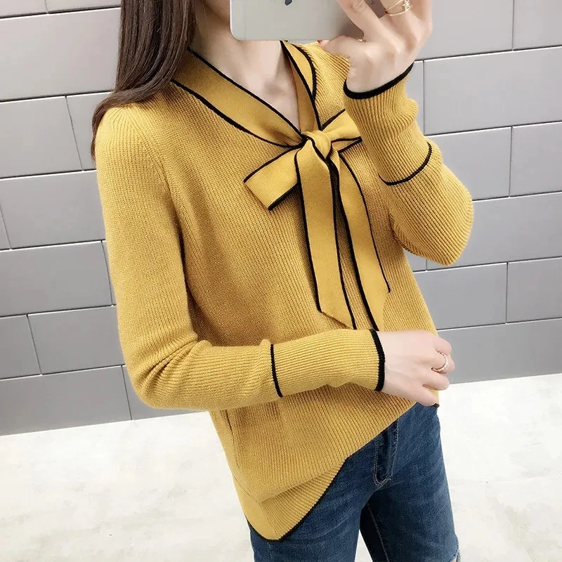 

2023 New Women Autumn Knitted Slim Sweaters Solid Knitted Female Cotton Soft Elastic Color Pullovers Button Full Sleeve Jumper