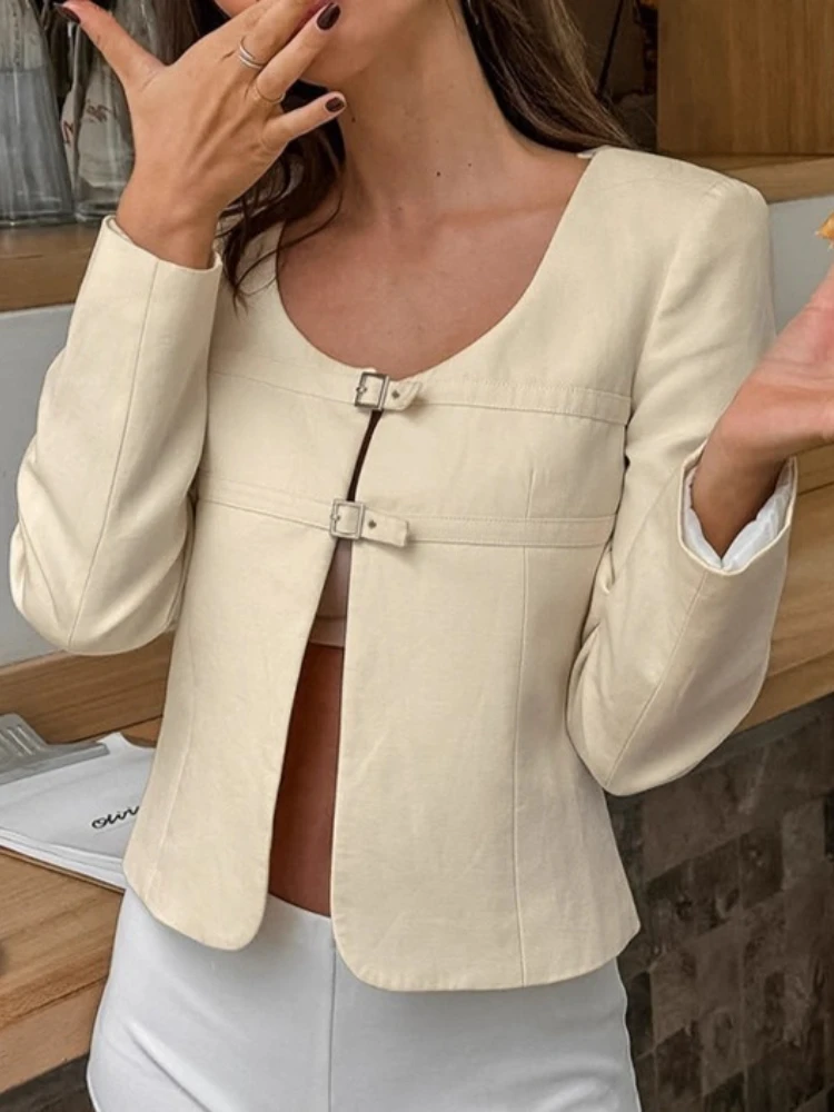 

European American Design U-neck Niche New in Temperament Fashionable Casual Apricot Small Suit Autumn Women's Jacket Coat
