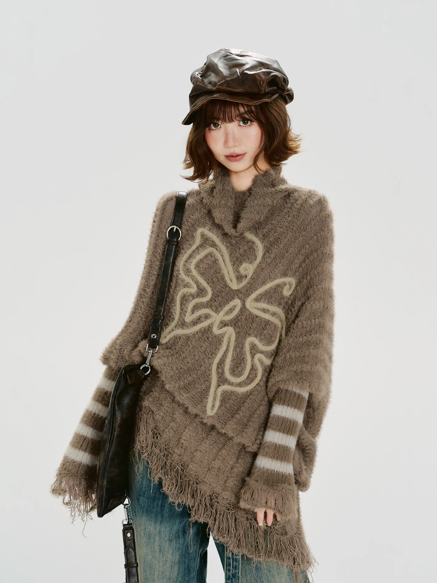 

Girly American Retro Striped Tassel Long Sve Sweater Women's Loose Design Autumn Winter Warm Thermal Top