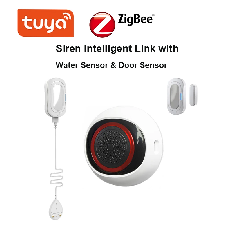 

Tuya Zigbee Sound & Flash Audible and Visual Alarm Siren 100dB Sound Monitoring Intelligent Linkage Water Sensor Door Sensor