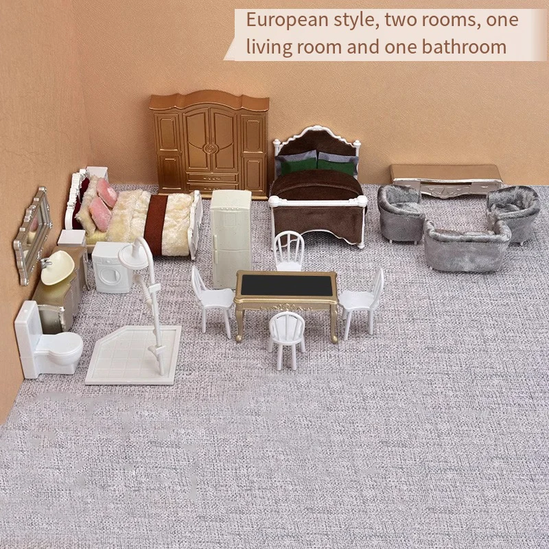 1:20 1:25 Scale Miniature Doll House Furniture Toys Sets Table Chair Sofa Couch Bed Wardrobe Wash Basin Simulation Models Layout