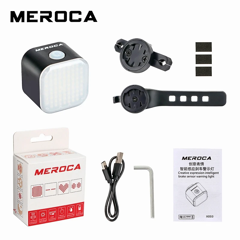 MEROCA Bicycle Tail Light Smart Brake Sensor MTB Road Bike Taillight USB Rechargeable Cycling Rear Lantern Warning Lamp XC03