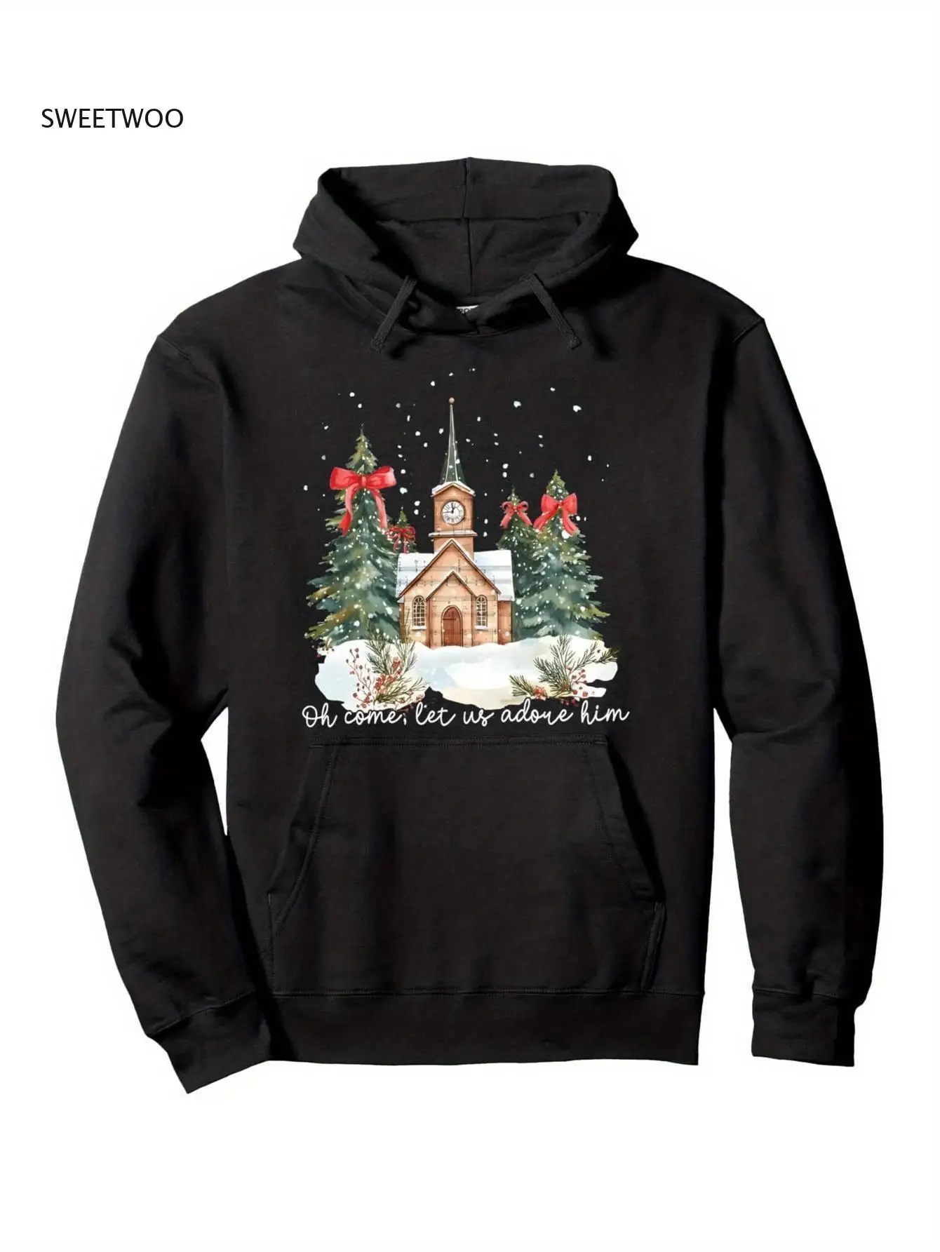 

Мужская уютная хлопковая толстовка с капюшоном в виде рождественской елки с принтом Рождества и шапкой Санты — праздничный свитер обычного кроя с длинными рукавами, повседневная зима