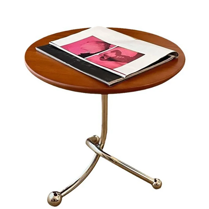 

Movable Sofa Side Table Tea Trolley Solid Wood Nordic Retro Coffee Tables Creative Round Corner Table Living Room Mini Table
