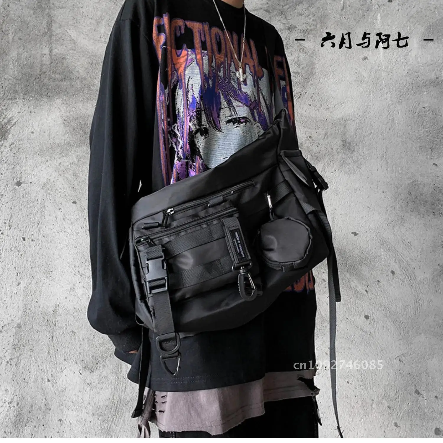

Shopper Nylon Shoulder Gothic Black Crossbody Messenger Tote Bags Satchel Hip For Women's Waist Goth Hop Men Postman Techwear