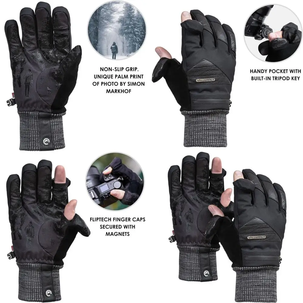 قفازات Vallerret Markhof Pro V3 للتصوير الفوتوغرافي باللون الأسود مع أطراف أصابع مغناطيسية FlipTech #1