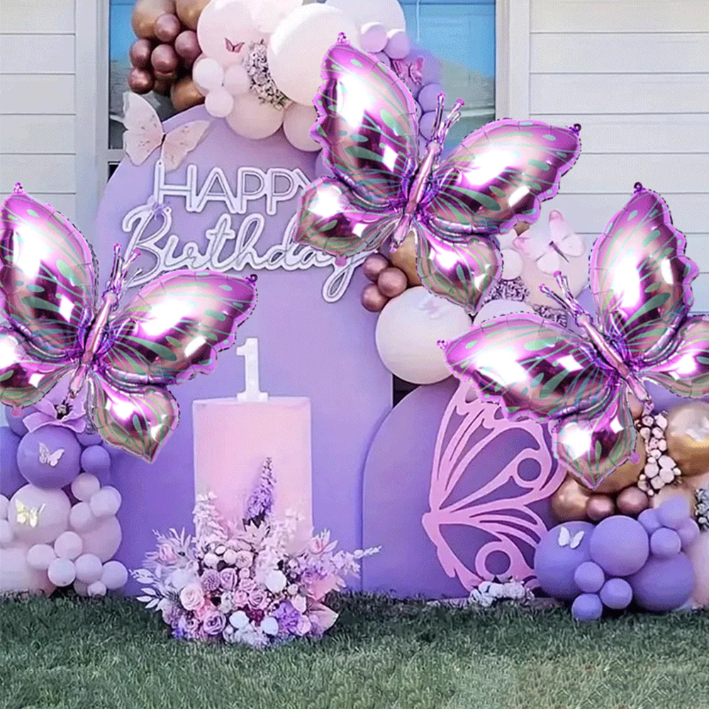 166Pcs Pink Purple Butterfly Balloon Garland Arch Kit Colorful Butterfly Foil Balloons Girls Birthday Wedding Baby Shower Decors