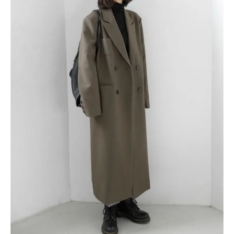 Autumn and Winter New Chic College British Style Student Korean Version Hong Kong Flavor Retro Long Suit Trench Coat Coat Women