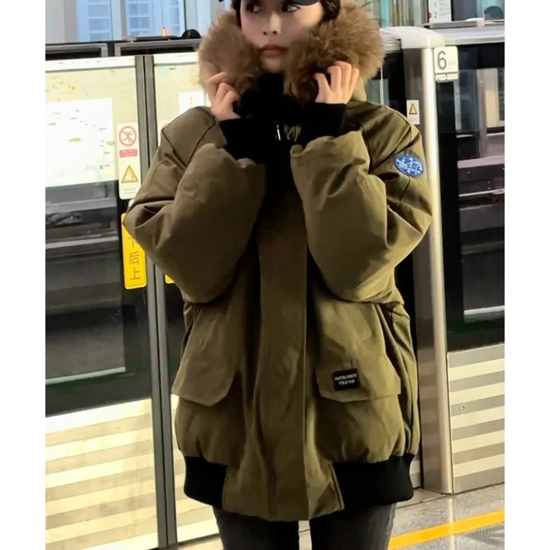 Nouveau hiver épaissi vêtements de travail vers le bas coton rembourré veste Petite femmes style coréen Couple un grand col de fourrure surmonter veste