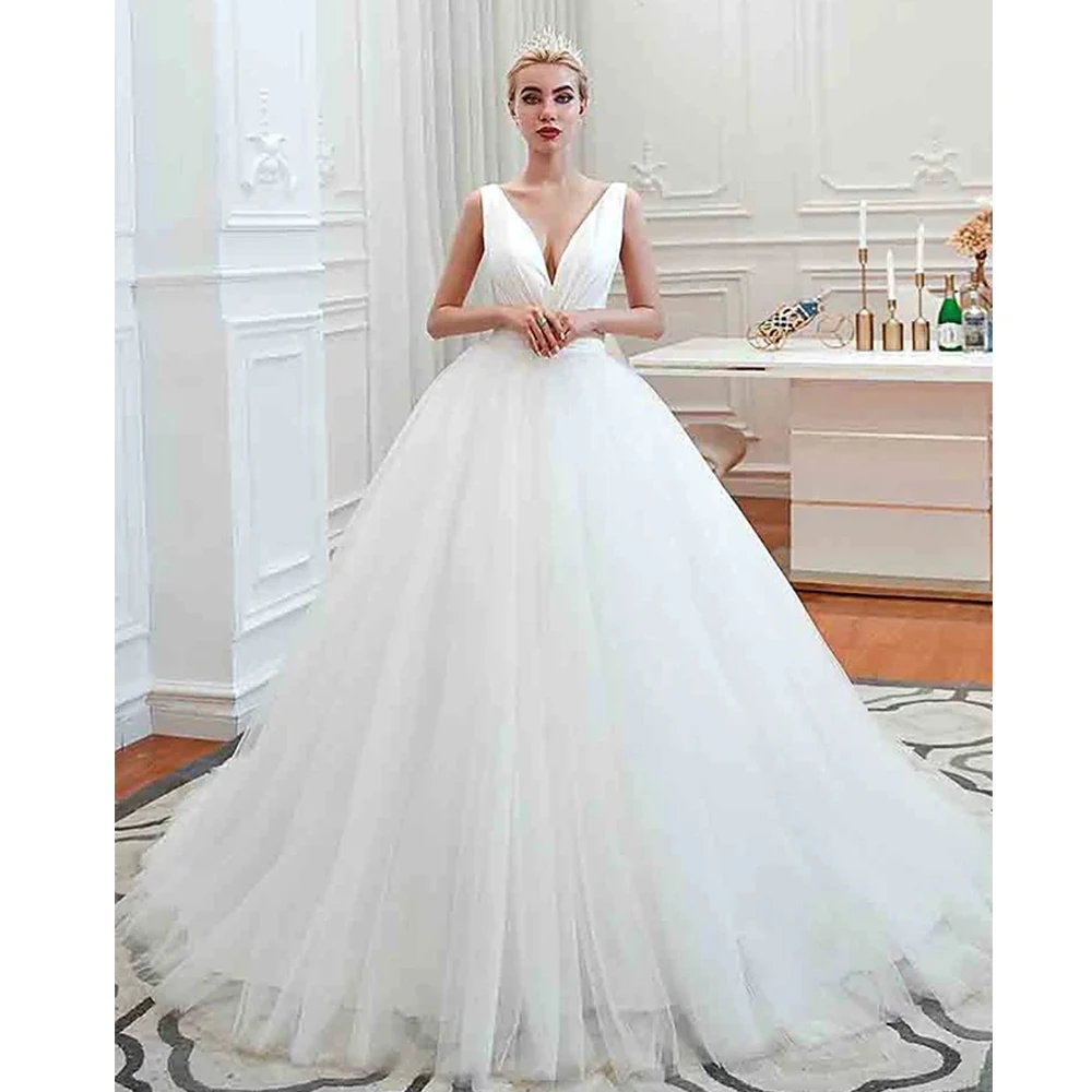 

Elegant Women's Wedding Dresses V-Neck Tulle A-Line Sexy Sleeveless Bride Gowns 2023 Vestidos De Novia Formal Beach Party Robe