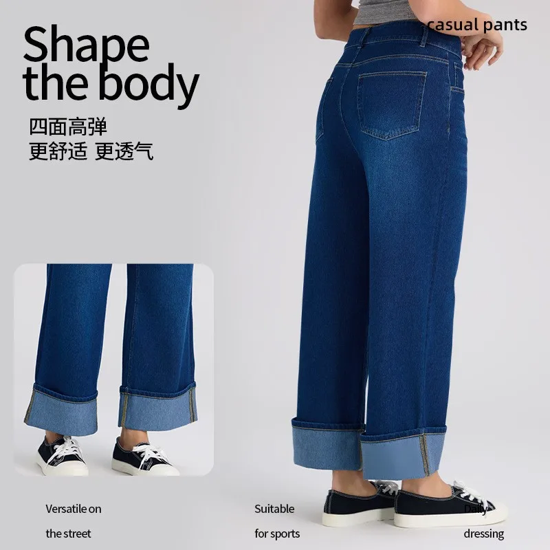Baggy Jeans Women Flared High Waist Denim Pants Cropped Blue Stretch Denim Jeans Wide Leg Vintage Wash Relaxed Fit Jeans Pants