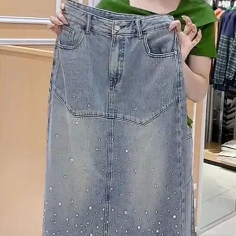 Saia jeans reta de cintura alta feminina, meia saia feminina casual, garfo aberto com temperamento, moda primavera, novo, furadeira quente