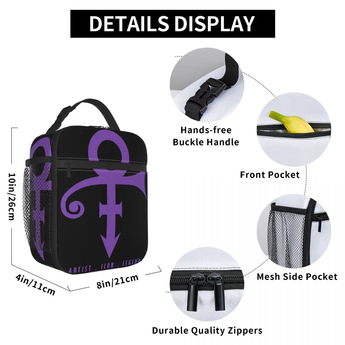 Prince Paisley Park The Artist Icon Legend Merch bolsas de almuerzo aisladas púrpura Rain His Royal Badness Tafkap caja de comida nuevo