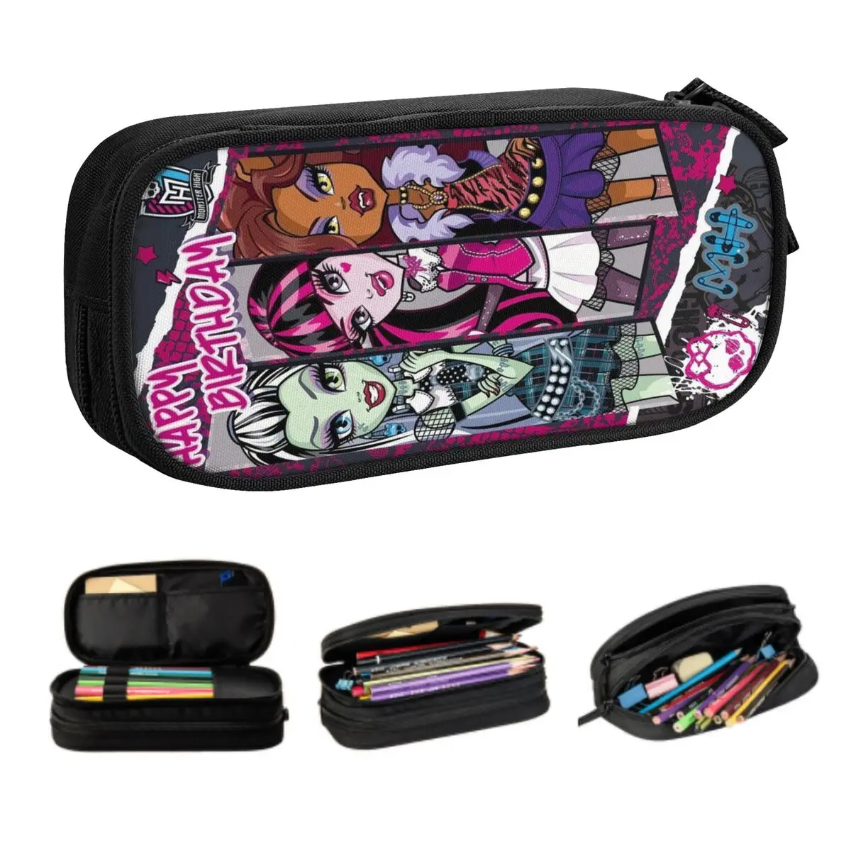 estojos de lapis monster high anime grande capacidade caneta bolsa papelaria para meninos e meninas 01