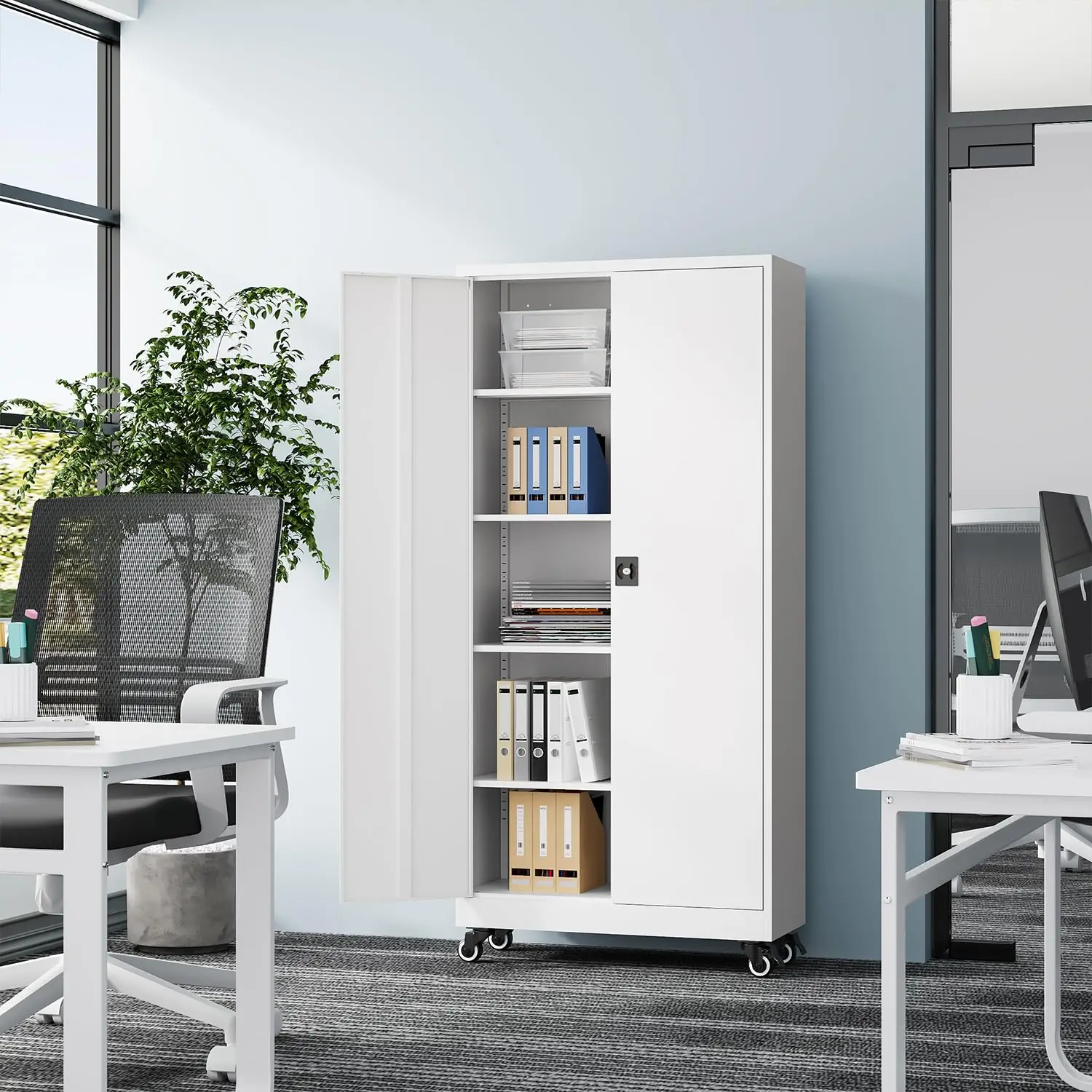 new Metal Rolling Storage Cabinet-74.6” Tall Steel File Cabinets with Wheels Lockable Doors and Adjustable, Customized