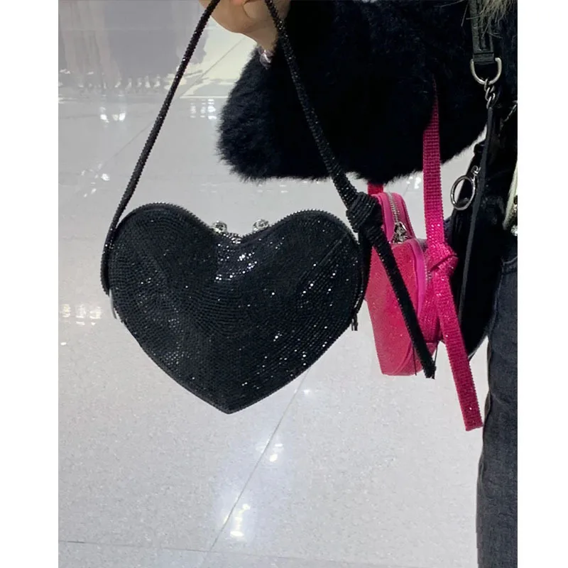 Valentine's Day Limited Heart-shaped Shoulder Bag Women's Love Bright Diamond Light Luxury Celebrity Party Dinner Bag Portable