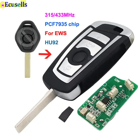 Modified Flip 3 Button 315MHZ 433MHZ Remote Key for BMW EWS 325 330 318 525 530 540 E38 E39 E46 M5 X3 X5 HU92 ID44/ PCF7935 CHIP